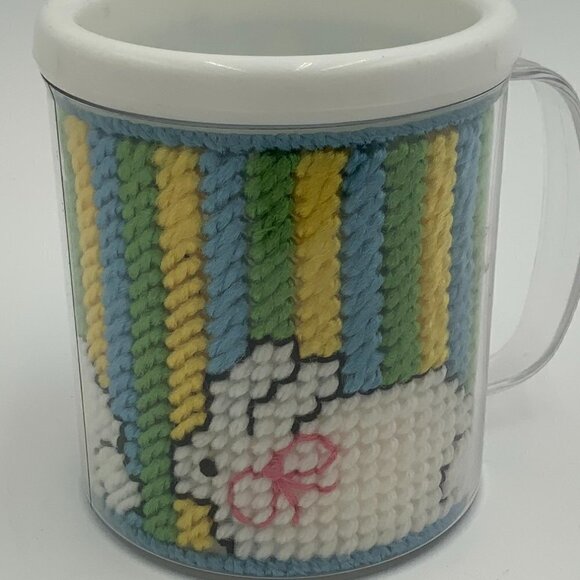 Vintage EMBROIDERED Easter Bunny Rabbit THERMO-SERV Coffee CUP/MUG - 1970's USA - Picture 1 of 7